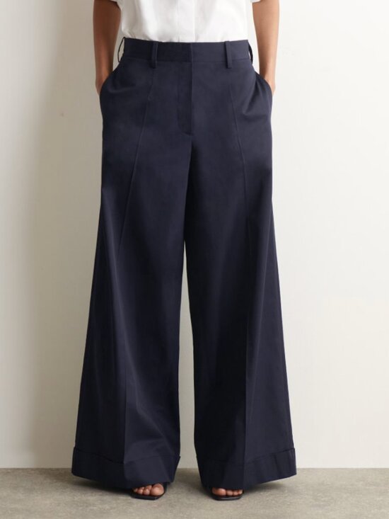 COS Pants - Cos COTTON-TWILL WIDE-LEG TURN-UP PANTS Size 8 Navy